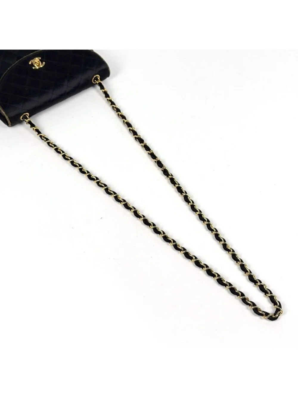Chanel Shoulder Bag CC Logo Quilted Satin Black